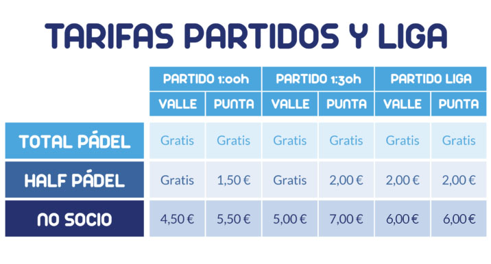 Tarifas pádel